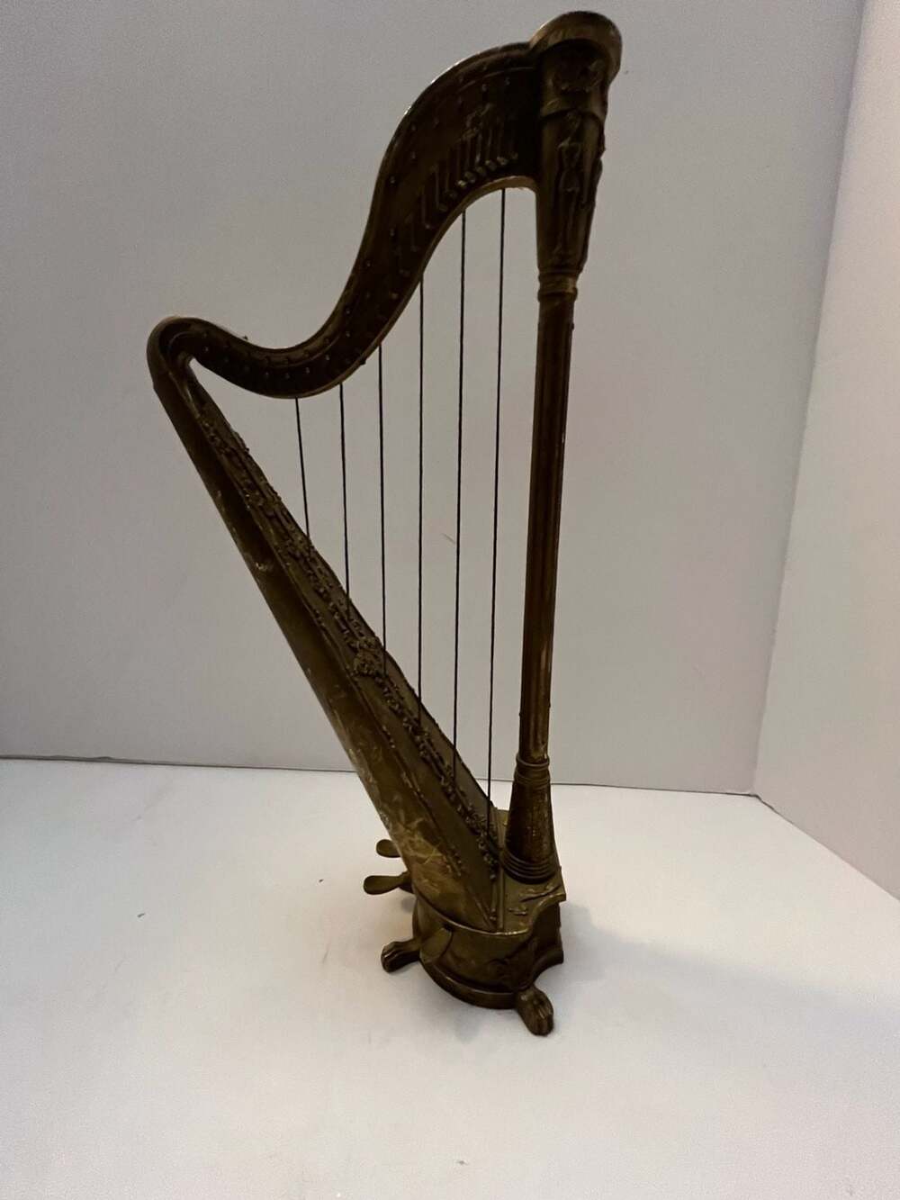 Vintage Gilded Brass Decorative Miniature Harp Figurine